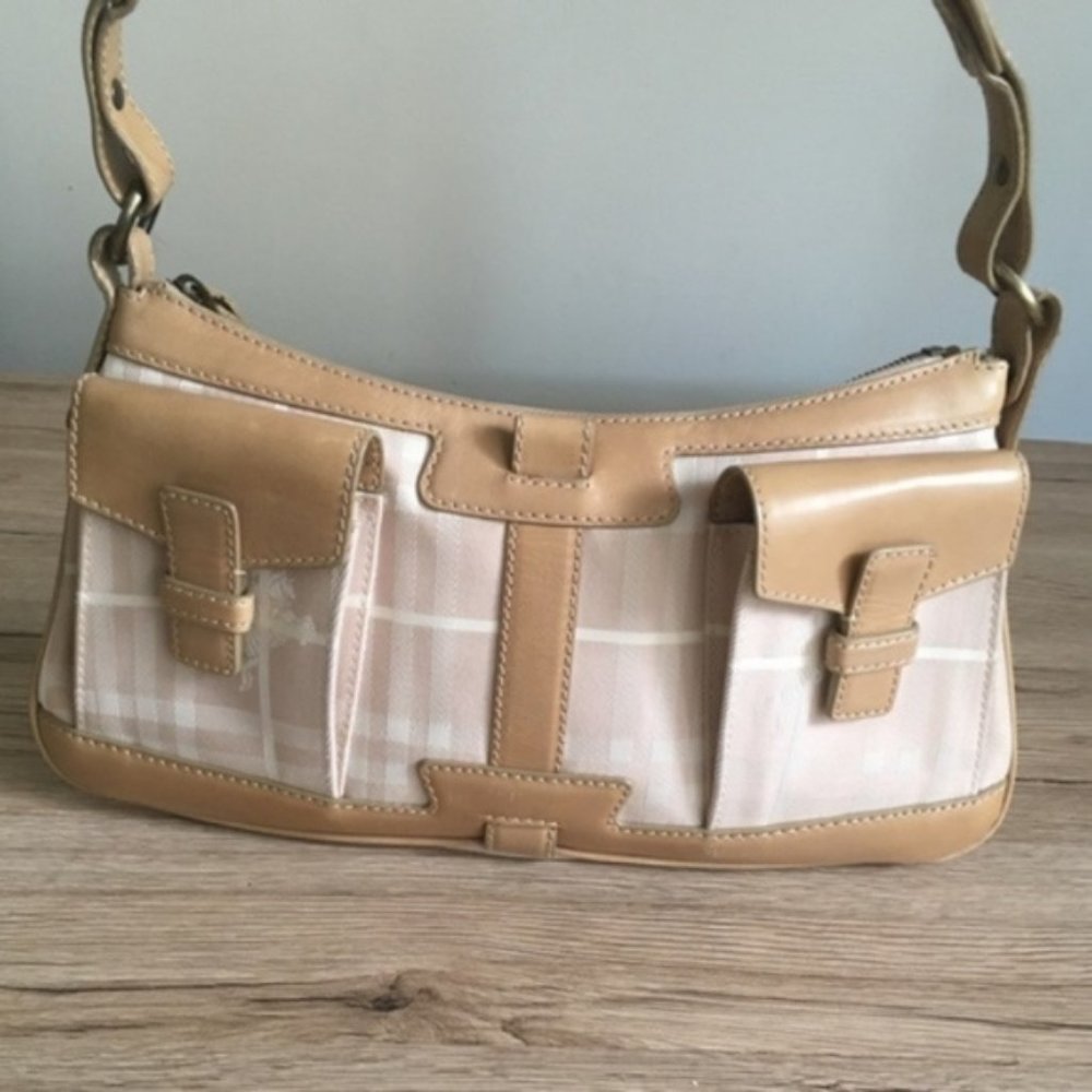 Burberry small leather and canvas shoulder bag
